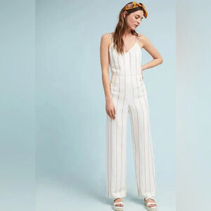 Anthropologie The Essential White Stripe Yarn Dyed Jumpsuit Women’s 0